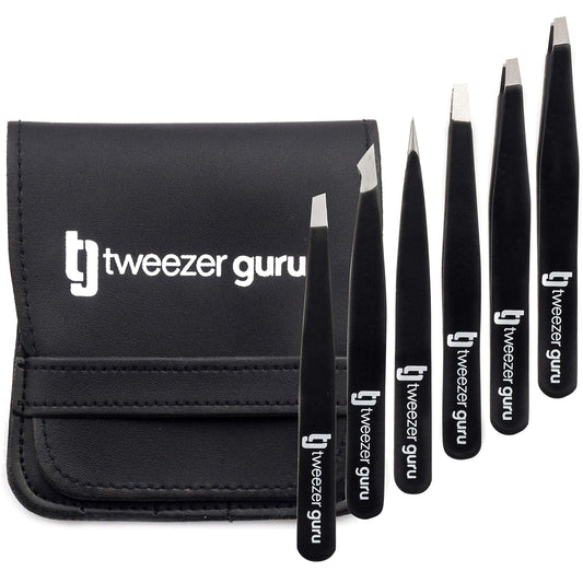 Tweezer Guru Eyebrow Tweezer Set for Women & Men - Professional Slant and Pointed Tweezers Set with Case - Precision Tweezers Kit for Facial Hair