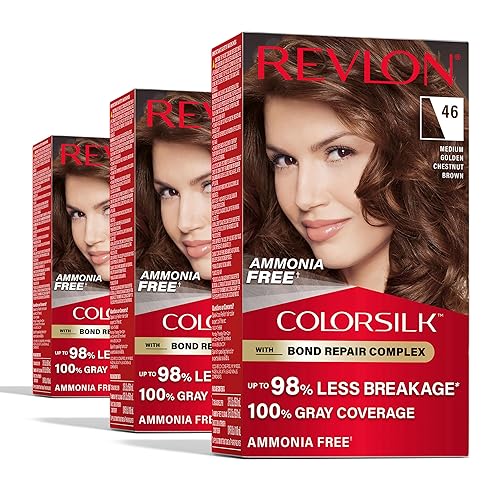 Revlon ColorSilk with Bond Repair Complex, Brown Permanent Hair Color, 100% Gray Coverage, Ammonia Free Hair Dye, Vegan Keratin, 46 Medium Golden