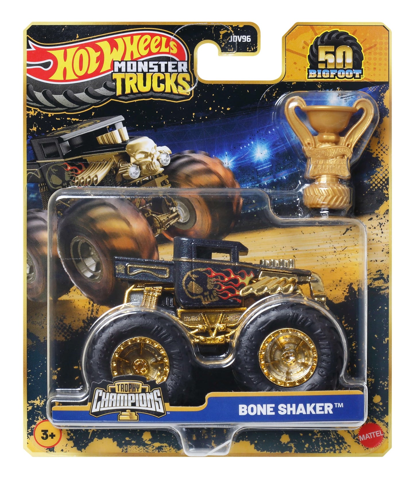 Hot Wheels, 1:64 Scale Bigfoot Trophy Surprise Toy Vehicles with Gold Accents (Cannot Choose Model)