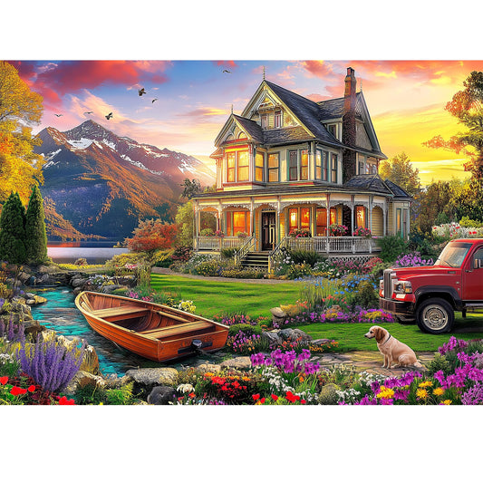 1000 Piece Jigsaw Puzzle for Adults – Autumn Landscape with Villa & Dog, Challenging Puzzle Game, Home Décor, Birthday Gift, 28x20 in