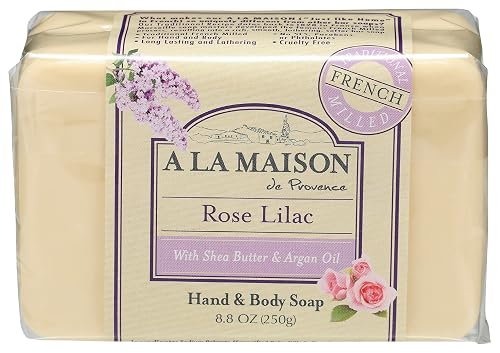 A LA MAISON Rose Lilac Bar Soap - Triple French Milled Natural Moisturizing Hand Soap Bar (1 Bar of Soap, 8.8 oz)