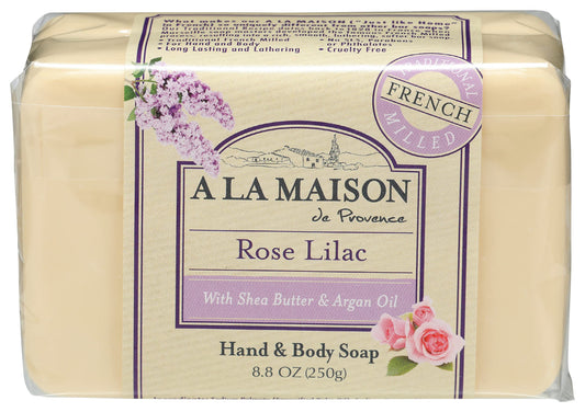 A LA MAISON Rose Lilac Bar Soap - Triple French Milled Natural Moisturizing Hand Soap Bar (1 Bar of Soap, 8.8 oz)