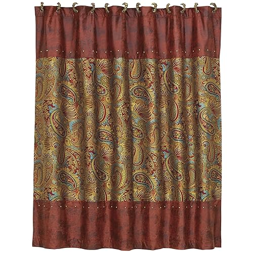 H HIEND ACCENTS Paseo Road San Angelo Shower Curtain, 72x72 inch, Red, Paisley Pattern, Western Rustic Traditional Farmhouse Style
