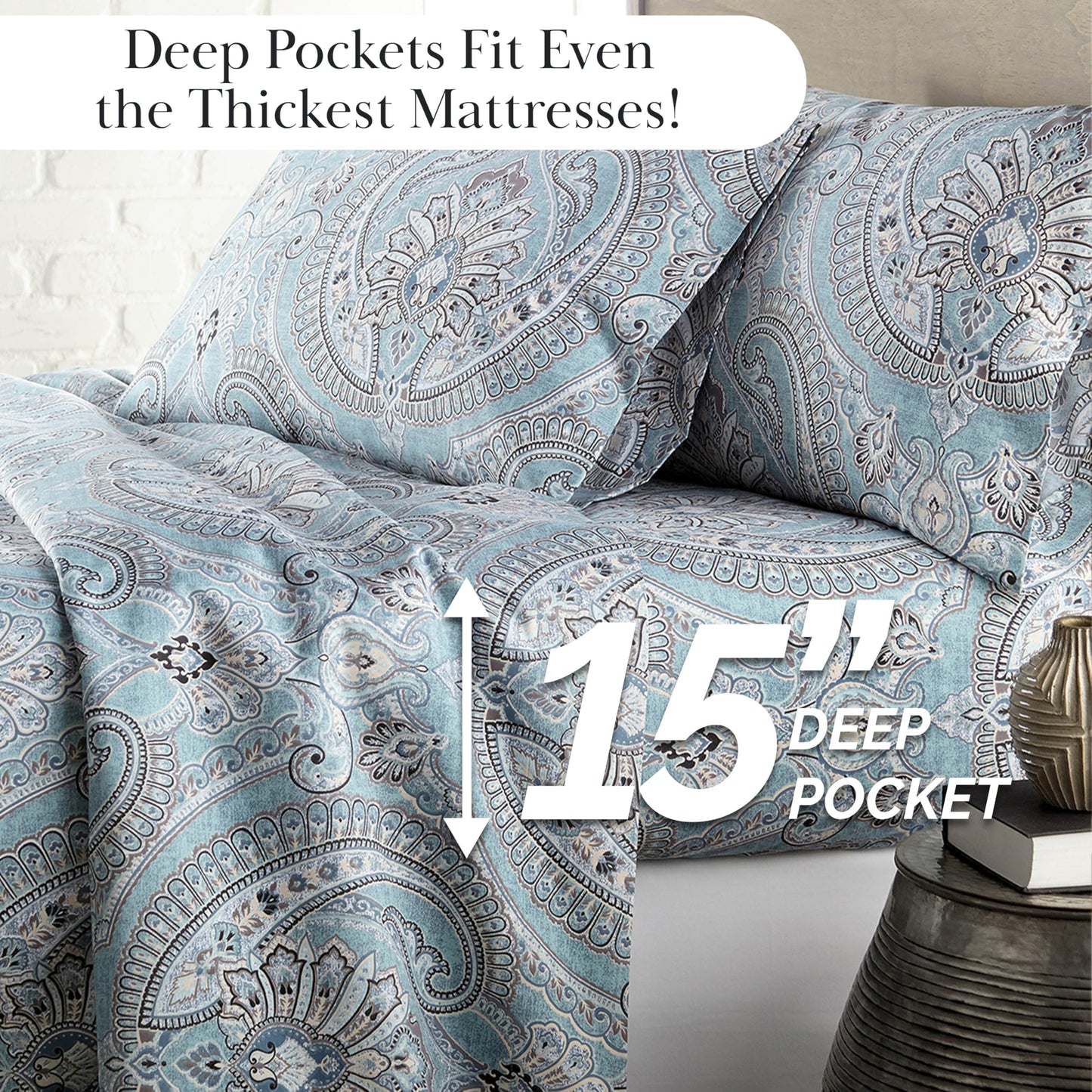 Southshore Fine Living, Inc. Pure Melody Collection, 3-Piece Microfiber Twin Sheet Set, 14-Inch Deep Pocket Sheets, Twin Size Flat Sheet, Aqua Sheets,