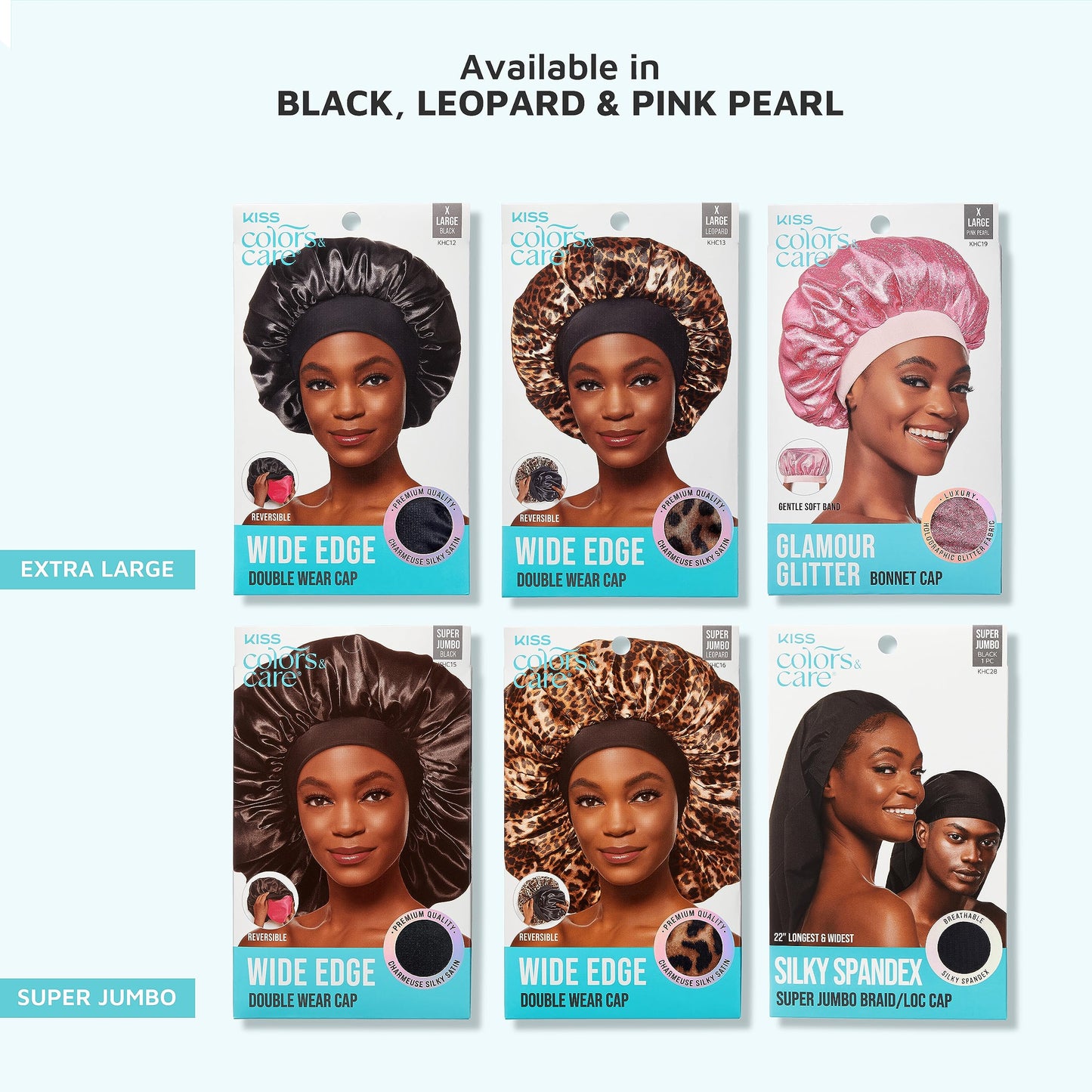 KISS Colors & Care Silky Satin Wide Edge Double Wear Cap XL, Black, Double Sided Reversible Design, Premium Charmeuse Fabric, Protects styles