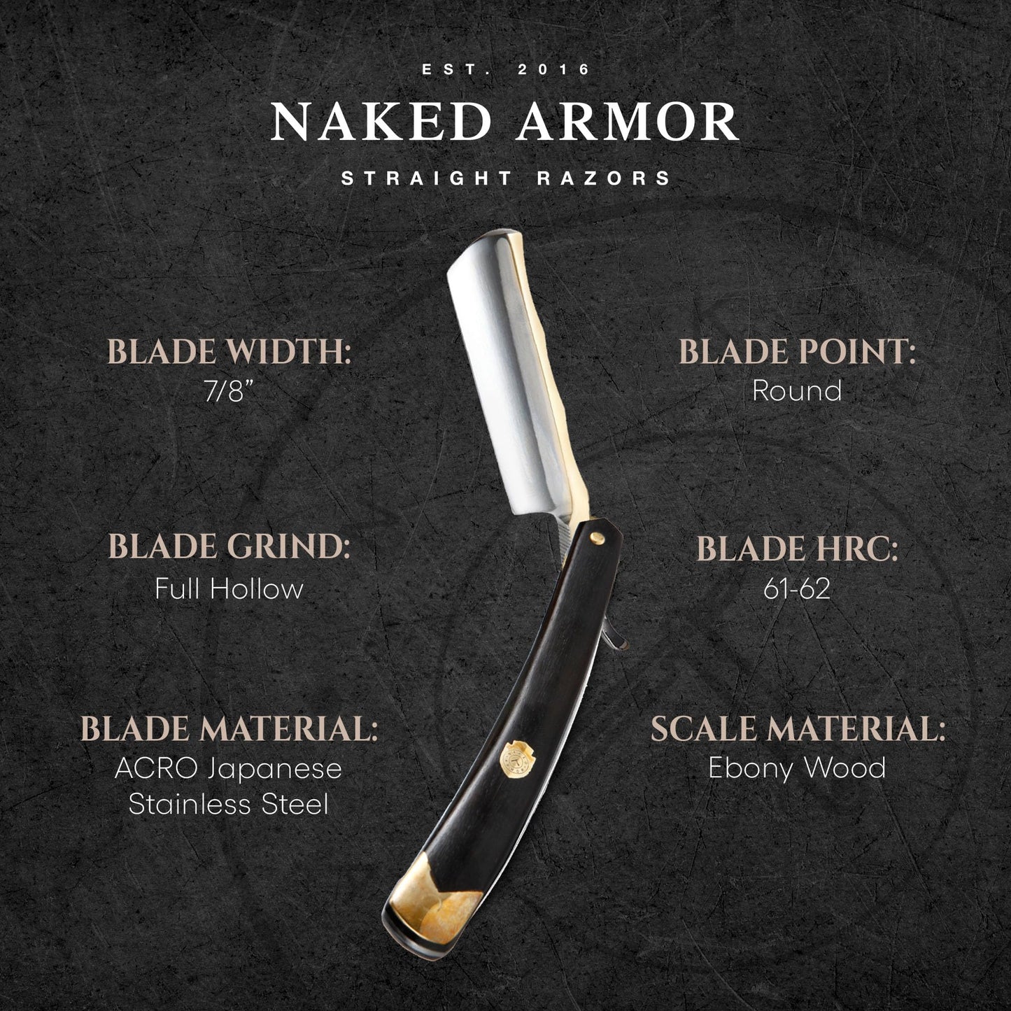 Naked Armor Luxury King Arthur Straight Razor - Shave Ready 7/8" Japanese Stainless Steel Straight Edge Razor with Real Gold Leaf Scale & Ebony Wood Beauty and Personal Care Naked Armor