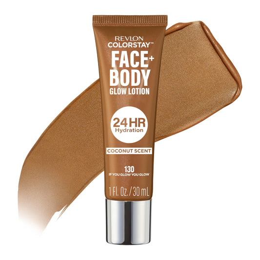 Revlon ColorStay Face & Body Glow Lotion, Hydrating Glow Moisturizer, 24HR Hydration, Illuminating Luminizing Shimmer, 130 If You Glow You Glow