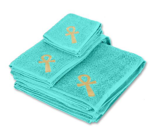 Eastern Touch 600 GSM Egyptian Cotton 6- Piece Towel Set, Ocean Egyptian Key of Life
