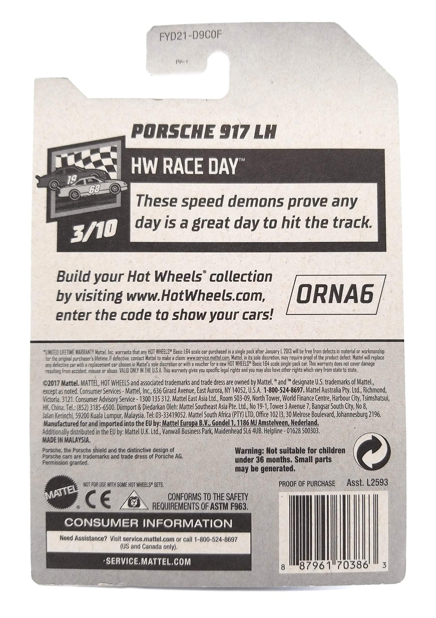 Hot Wheels 2019 HW Race Day Porsche 917 LH 101/250, Blue