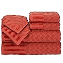 Lavish Home 6-Piece Cotton Deluxe Plush Bath Towel Set - Chevron Patterned Plush Sculpted Spa Luxury Decorative Body, Hand and Face Towels (Brick)…