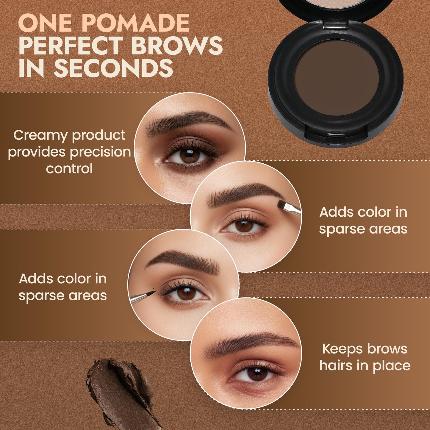 Organic Tinted Eyebrow Pomade, Medium - Water & Smudge-Proof Sculpting Eyebrow Wax for Shaping, Defining & Filling - Long-Lasting 18-Hour Hold