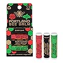 Portland Bee Balm All Natural Handmade Beeswax Based Lip Balm Unscented, Oregon Mint and Rose Assortment 3 Count