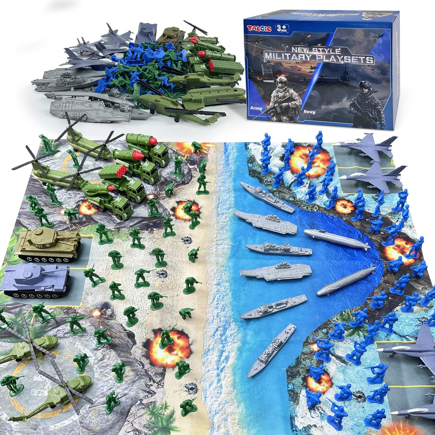 TALGIC Army Men Playset – Large Military Toy Set with Soldiers, Battle Mat, Weapons & Gear Accessories, Combat Toys for Boys Ages 4–12