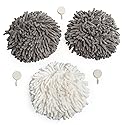 JJ KENT Fluffy Puffins Microfiber Hand Towels - Set of 3 Fluffy Hand Towels with Wall Hook Attachment - Quick and Easy Hand Drying Puffs