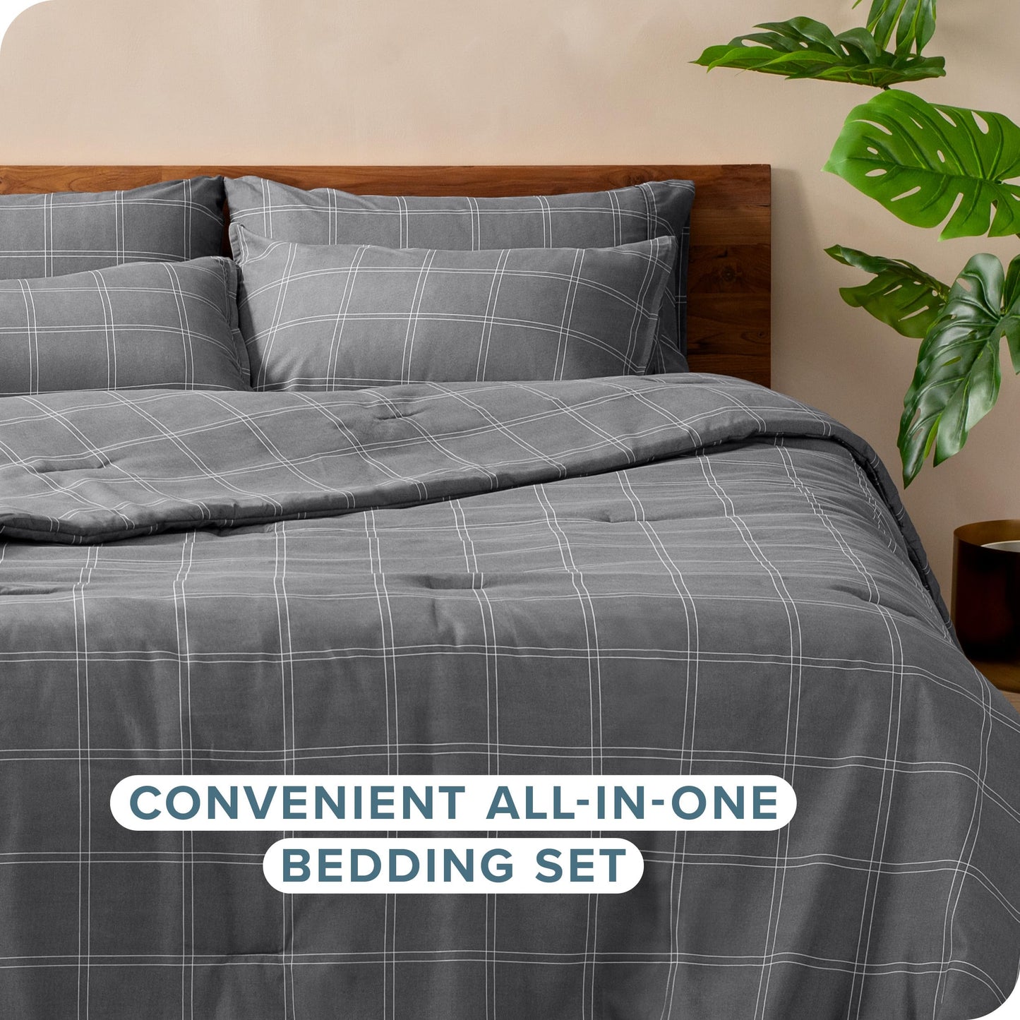 Bare Home Bed-in-A-Bag 7 Piece Comforter & Sheet Set - Queen - Track Stitch - Goose Down Alternative - Ultra-Soft 1800 Premium - Bedding Set (Queen,