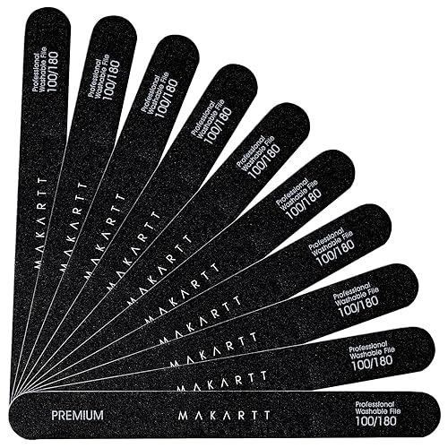 Makartt Nail File - 100/180 Grit Emery Boards for Nails, Professional Nail Files, 10pcs Double Sides Black Coarse Fingernail Filer for Acrylic