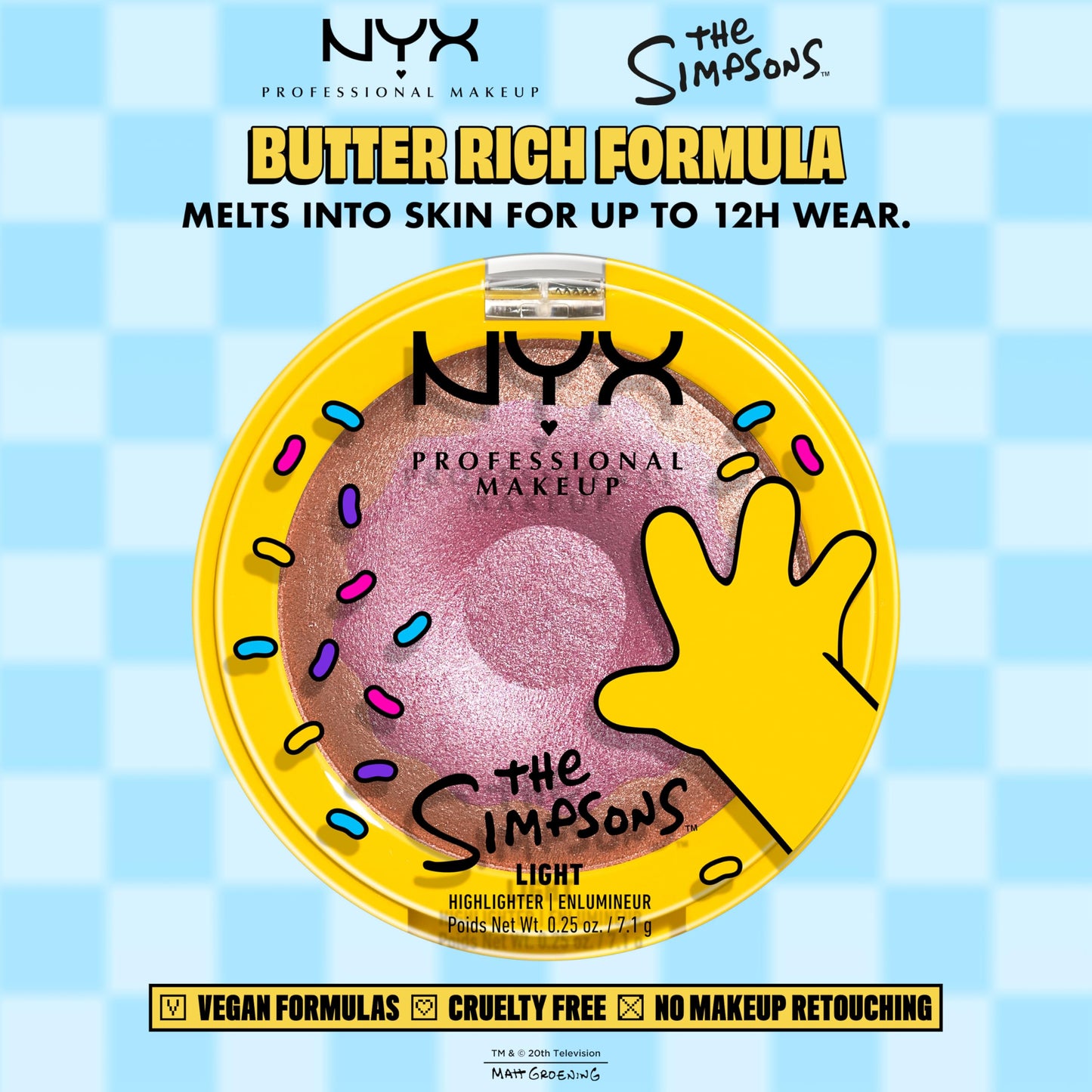 NYX PROFESSIONAL MAKEUP Homer Simpson Donut Highlighter Makeup, Frosted & Buttery Shimmer Powder Formula, The Simpsons Collaboration, Vegan