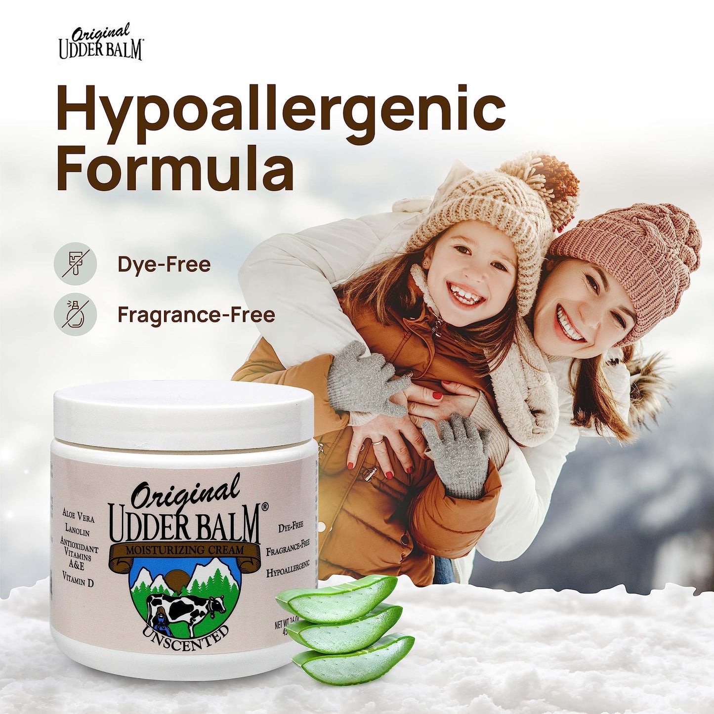 Original Udder Balm Unscented Jar - Made in USA - Hypoallergenic, Dry Skin Relief for Hands, Feet & Face, Moisturizer for Sensitive, Cracked Dry Skin