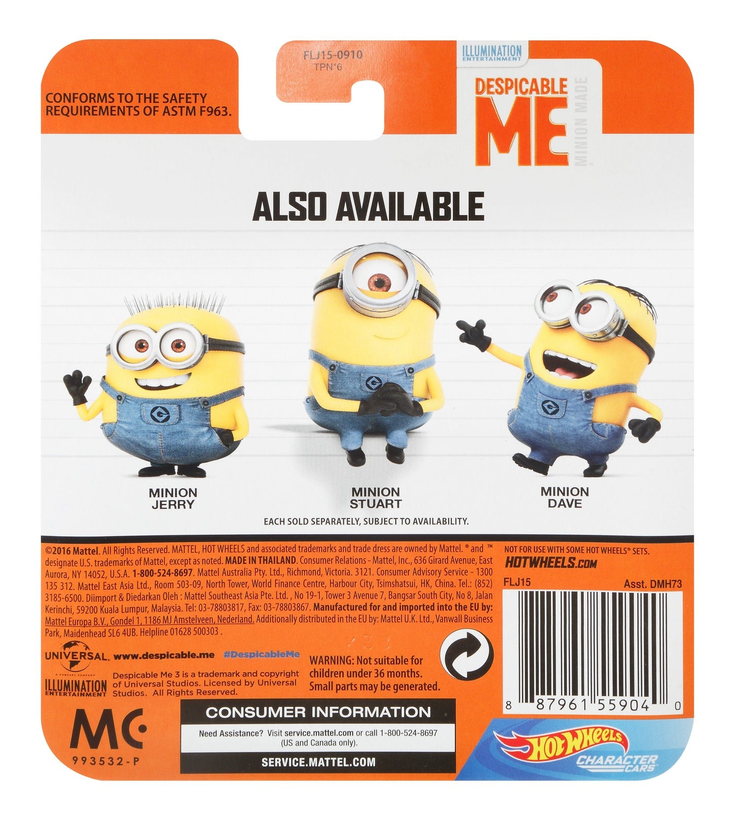Hot Wheels Despicable Me: Minion Jerry Vehicle, 1:64 Scale