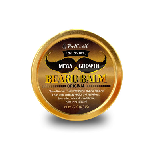 Well's Oil Mega Growth Beard Balm (Original) | 2 fl oz | Beard Styling & Conditioning Balm | With Natural Oils