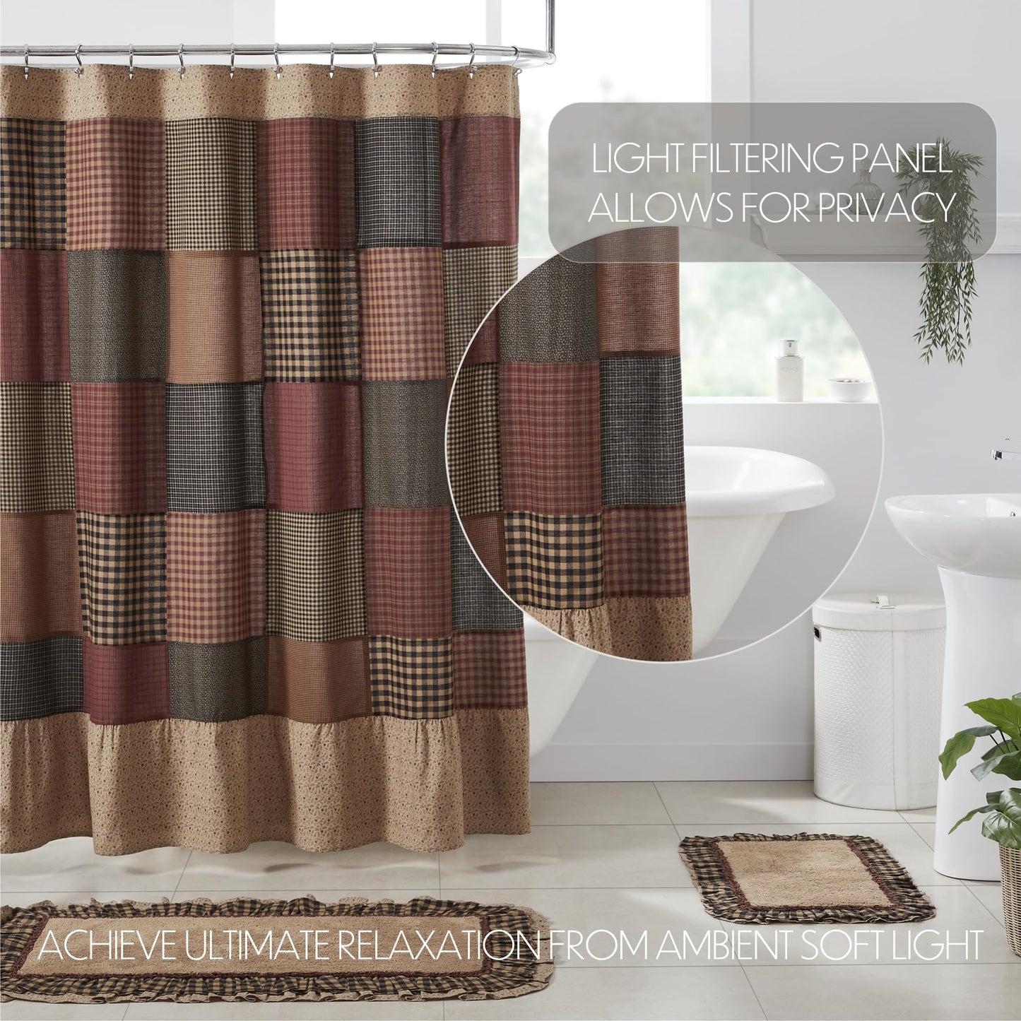 VHC Brands, Maisie Patchwork Shower Curtain, Tan, 72x72