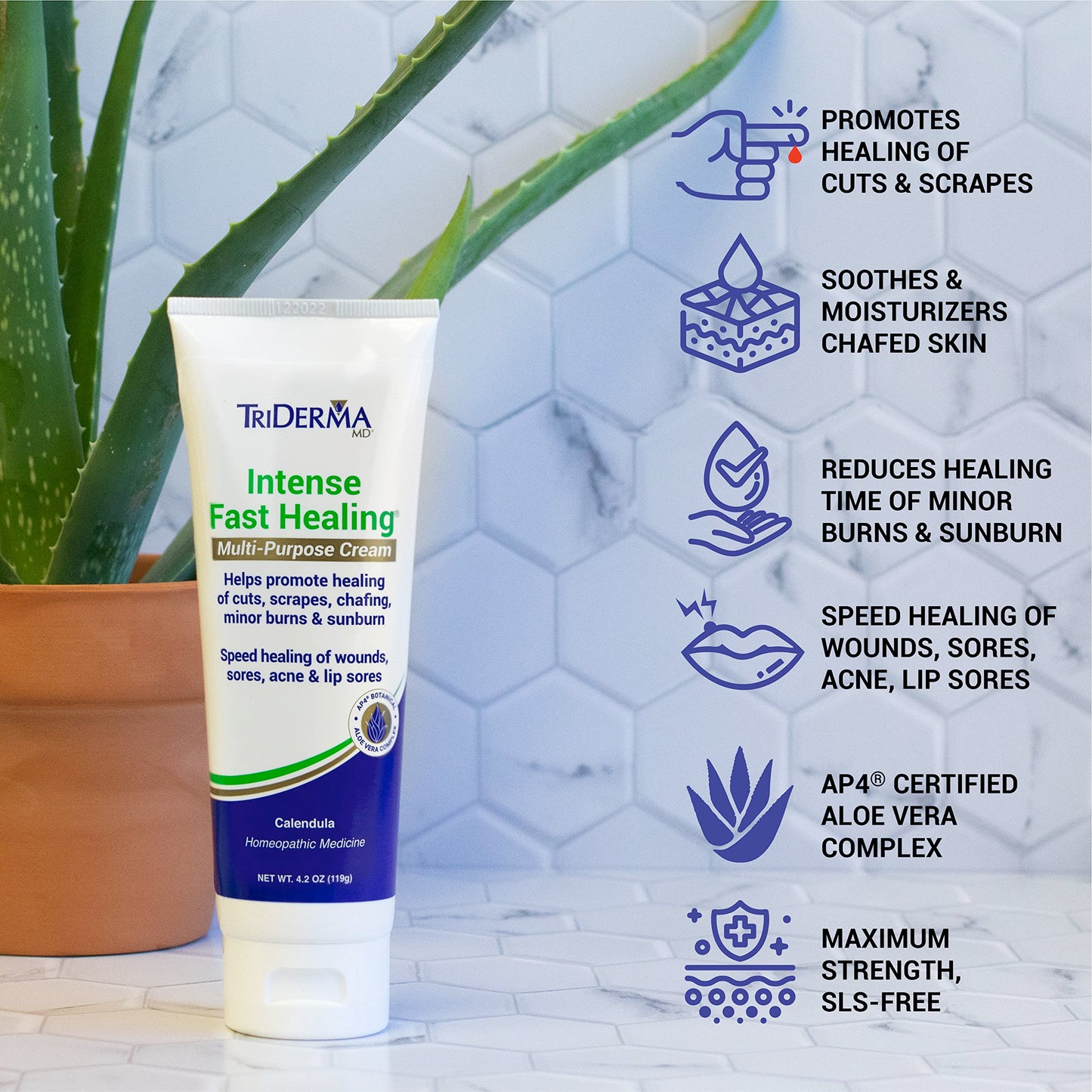 TriDerma Intense Fast Skin Healing Cream for Hard-to-Heal Skin Irritations, Sores, Rashes, Dry, Cracked Hands, Cuts, Chafing, Burns, Scrapes - First