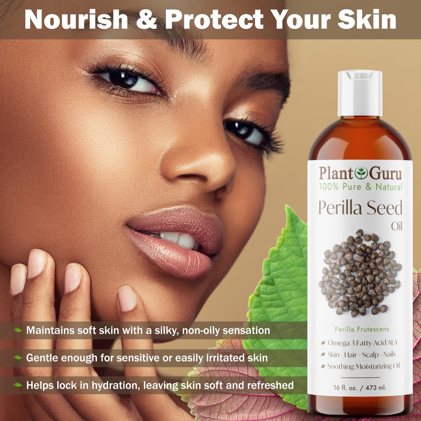 Plant Guru Perilla Seed Oil 8 fl. oz. Cold Pressed 100% Pure & Natural Carrier - Ideal for Skin, Face, Body, and Hair Moisturizer. Great for DIY Beauty & Personal Care Plant Guru