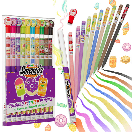 Colored Smencils - Patented Gourmet Scented Colored Pencils made from Recycled Newspapers, 10 Count, Gifts for Kids, School Supplies, Classroom…
