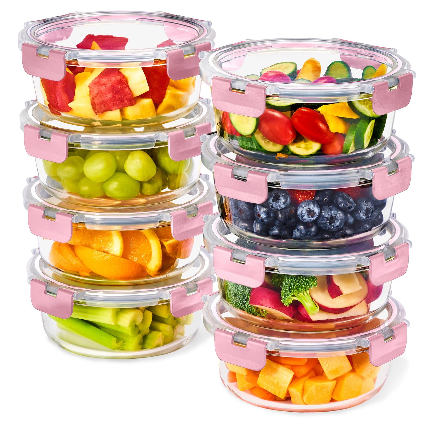 Sorbus 16pc Glass Meal Prep Containers Set - 8 Round 32oz Containers with Airtight Lids - Freezer, Dishwasher, Oven Safe - Reusable Food Storage…