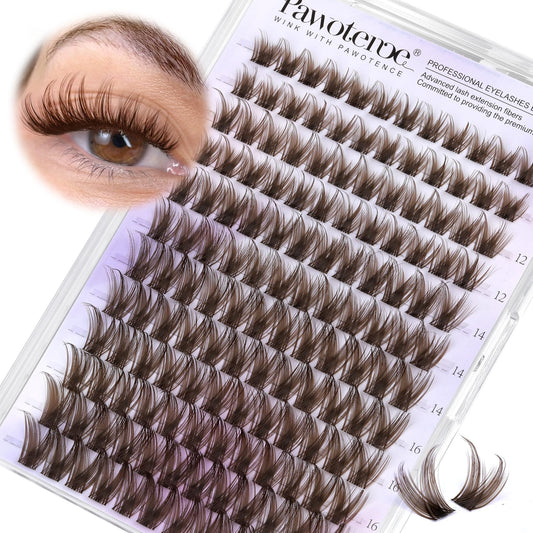 Pawotence Brown Lash Clusters Wispy Cluster Eyelash Extensions 10-18mm Individual Lashes DIY Cluster Lashes Extension Soft Brown Eyelash Clusters Beauty and Personal Care Pawotence Default Title