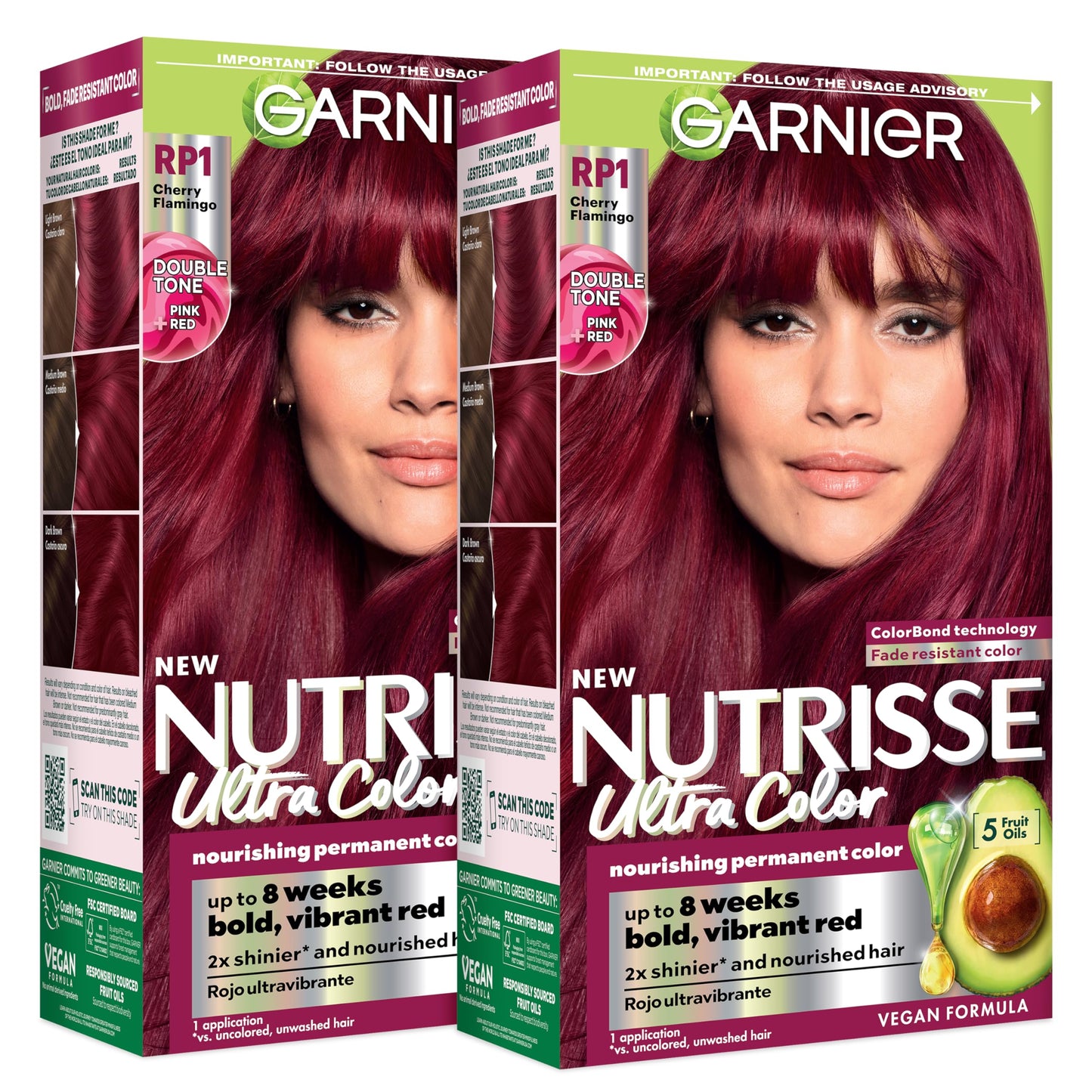 Garnier Nutrisse Ultra Color Hair Color, Permanent Hair Dye for Up to 8 Weeks of Bold, Vibrant, Fade-Resistant Results, Vegan & Cruelty-Free, RP1 Dark
