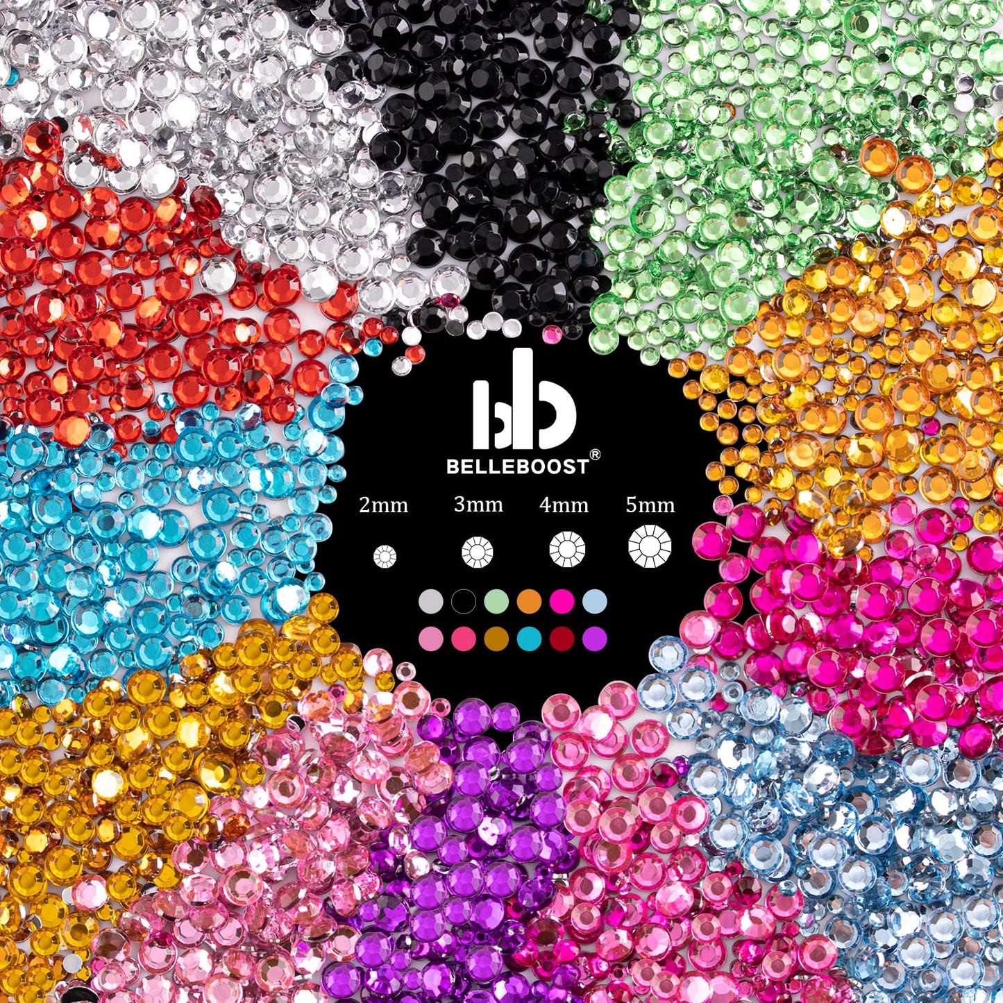 Flat Back Rhinestone Kits Colorful Rhinestones+Crystal AB&Transparent White Face Gems Nail Gem with Quick Dry Makeup Glue+Picker Pencil+Tweezer