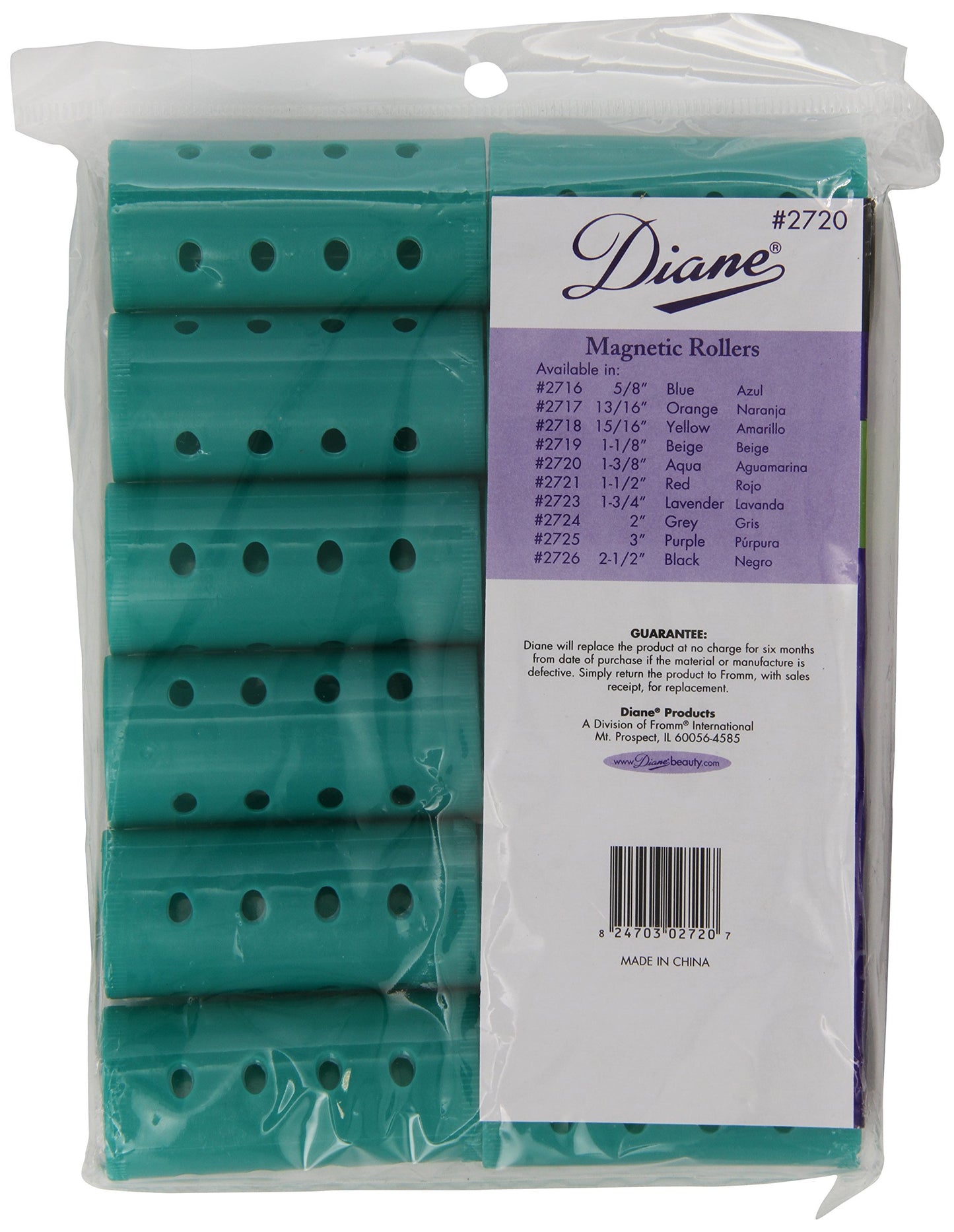 Diane Magnetic Hair Rollers, Aqua, 1 3/8 Inch