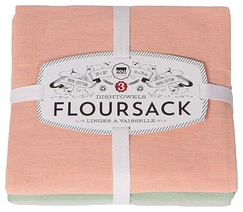 Now Designs Floursack Kitchen Towels Quick Dry Cotton Hand Towel Set, 3 Count, Dawn/Eucalyptus/Mist, 20 x 30 in