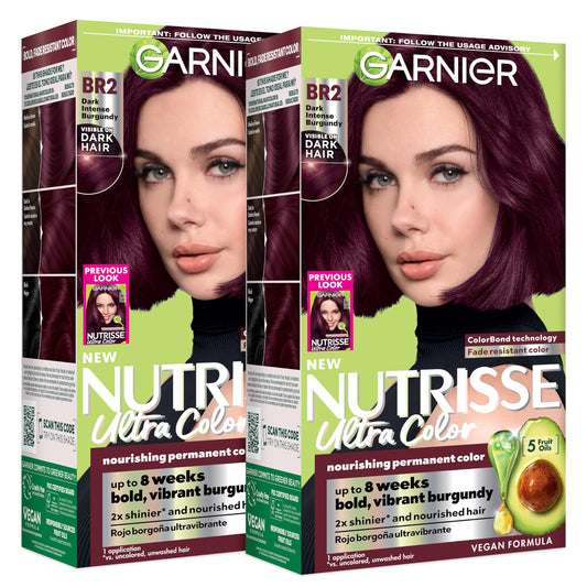 Garnier Nutrisse Ultra Color Hair Color, Permanent Hair Dye for Up to 8 Weeks of Bold, Vibrant, Fade-Resistant Results, Vegan & Cruelty-Free, BR2 Dark Beauty & Personal Care Garnier