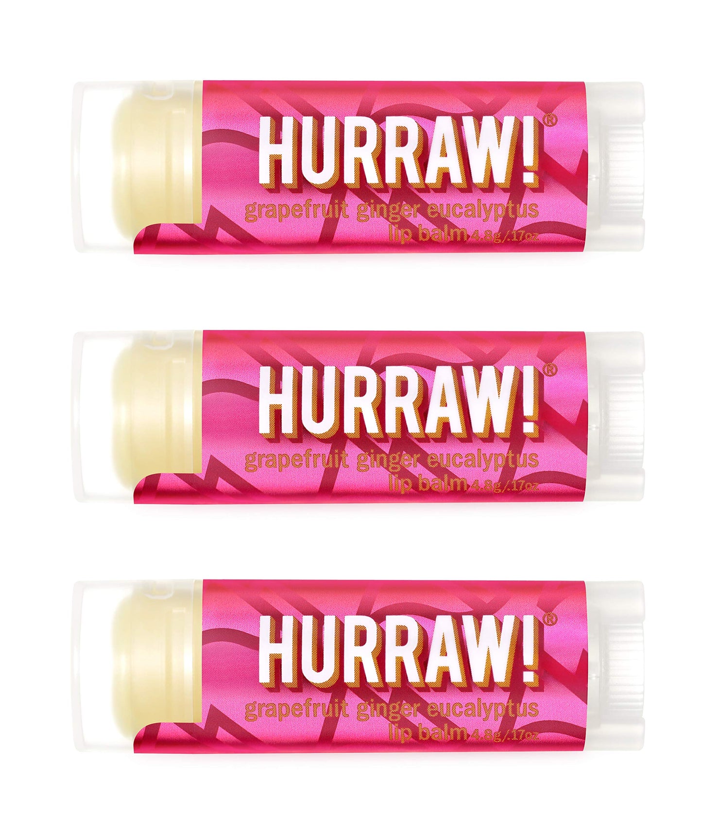 Hurraw! Grapefruit, Ginger, Eucalyptus (Kapha) Lip Balm, 3 Pack: Organic, Certified Vegan, Cruelty and Gluten Free. Non-GMO, 100% Natural Ingredients.