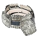 Angel Ranch Ladies Black Floral Embossed Leather Belt with Antique Silver Tone Square Conchos, Removable Buckle, Large