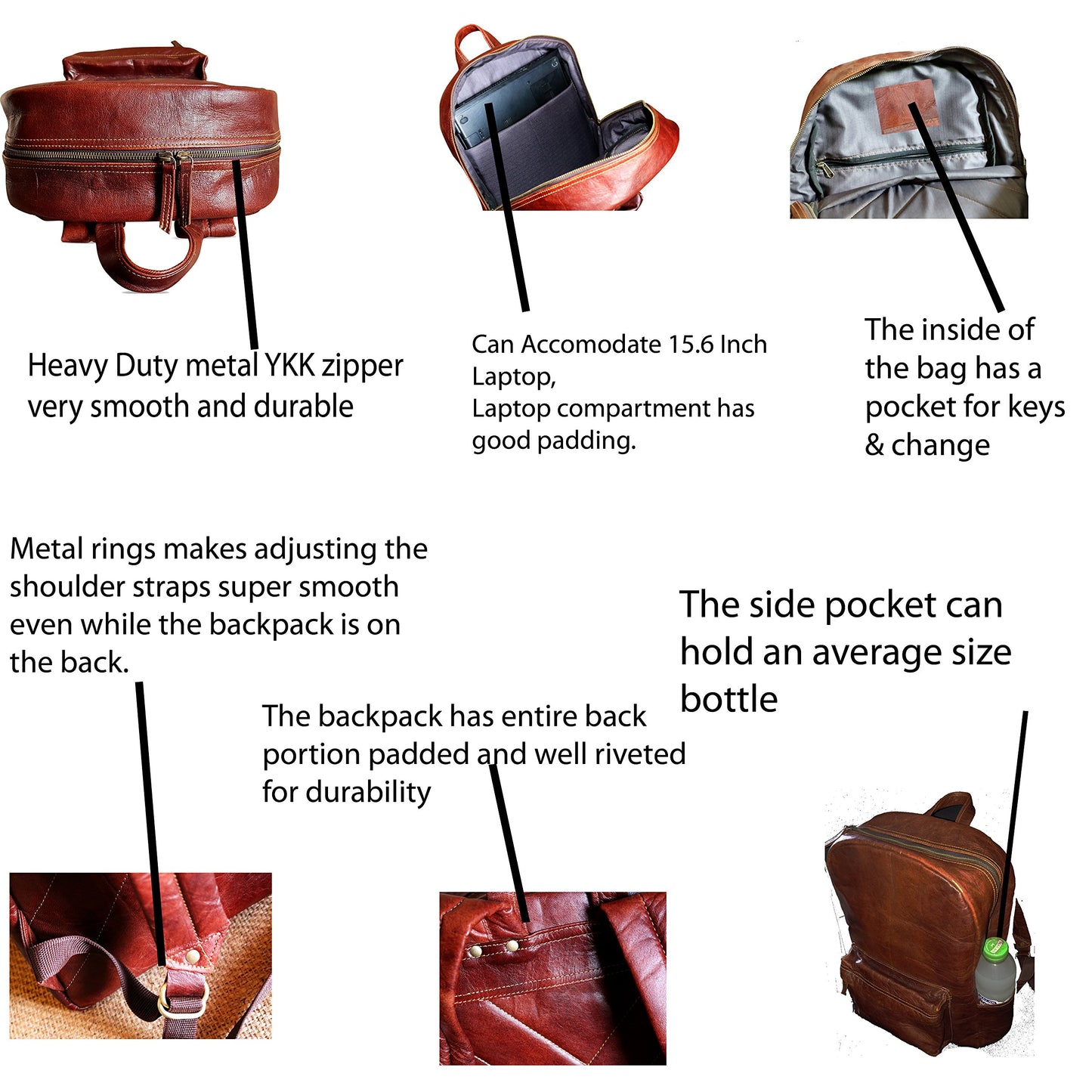 jaald 18" Brown Leather Backpack Vintage Rucksack Laptop Bag Water Resistant Casual Daypack College Bookbag Comfortable Lightweight Travel Backpack Hi Fashion jaald