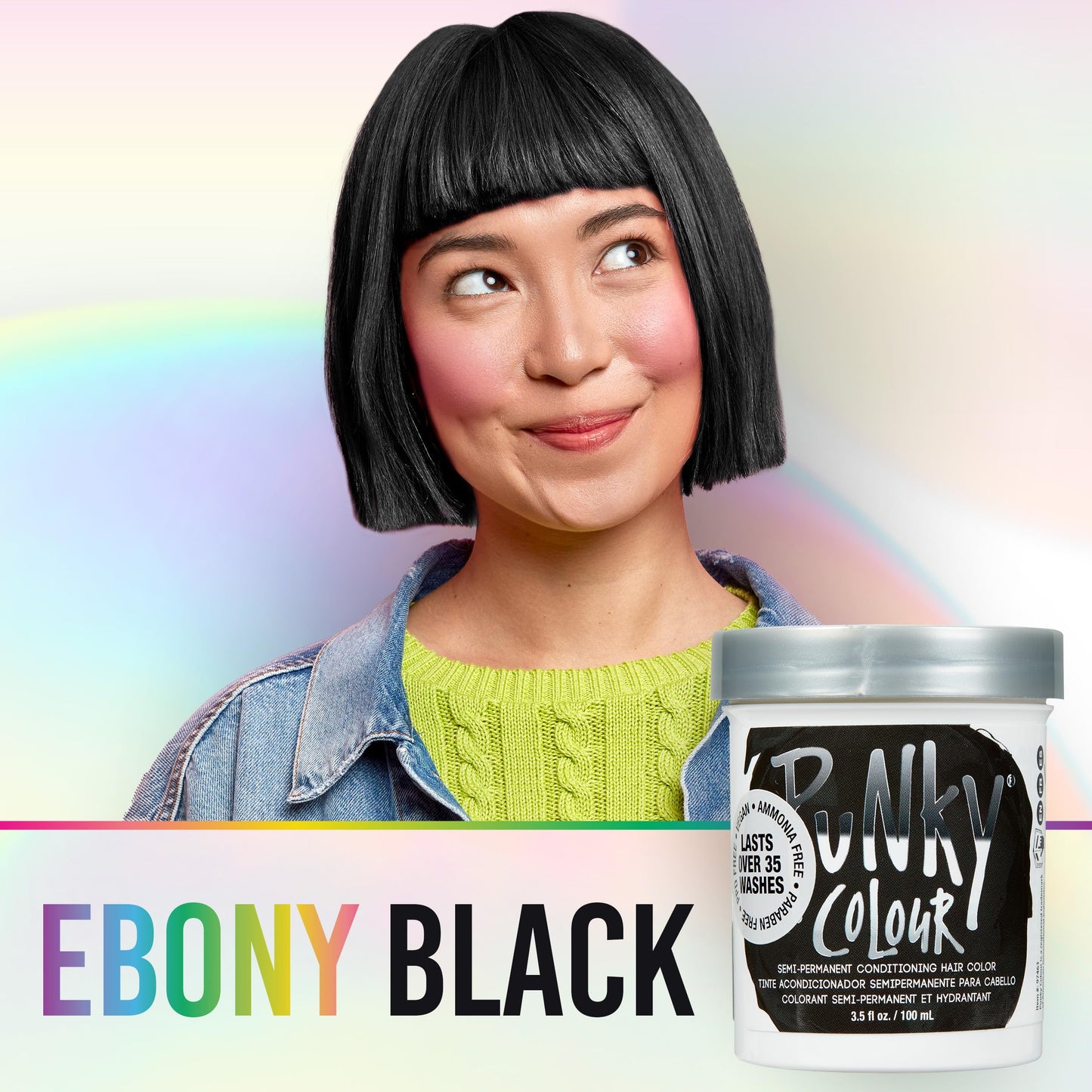 Punky Ebony Semi Permanent Hair Color - Vegan & Cruelty-Free Conditioning Hair Dye, Lasts Up to 35 Washes, 3.5 fl oz