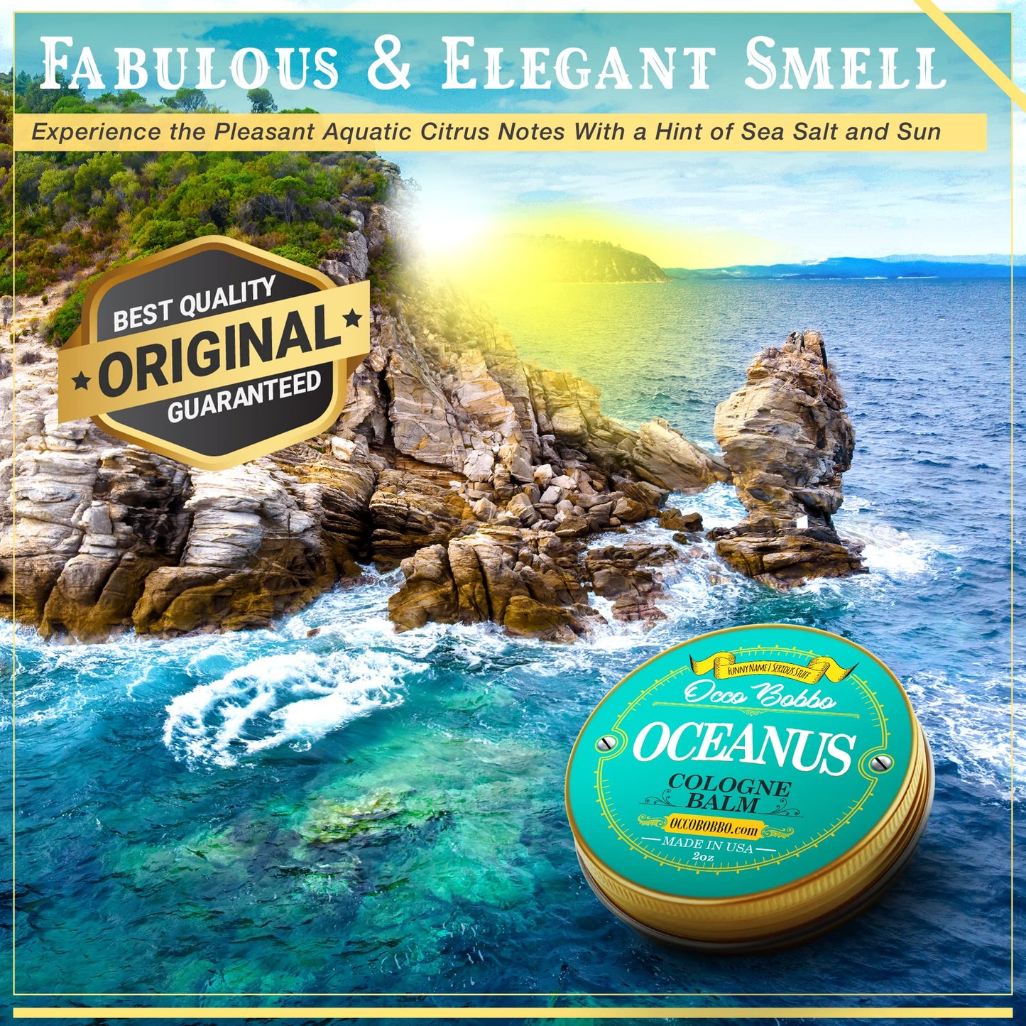Handy Hound Occo Bobbo - Oceanus Solid Cologne Men - Made In the USA - A Clean Masculine Scent - All Natural Ingredients - 2 oz