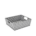 Simplify 13"x15"x5" Large Striped Woven Basket for Storage with Handles, Nursery, Playroom, Toys, Bedroom, Closet, Clothes, Office, Decorative Lurex…