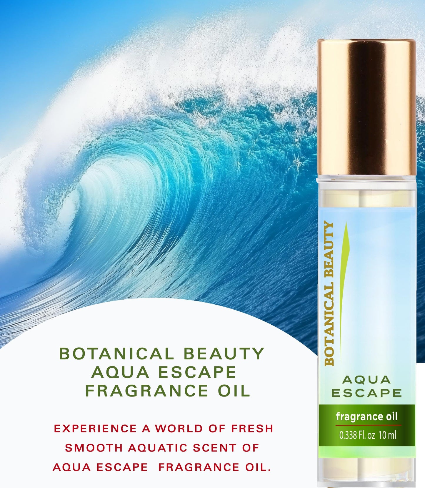Botanical Beauty AQUA ESCAPE FRAGRANCE OIL ROLL-ON 0.169 Fl Oz 5 ml Rollerball Perfume, Long Lasting an luxury scent, blends of Ocean, Clean Water