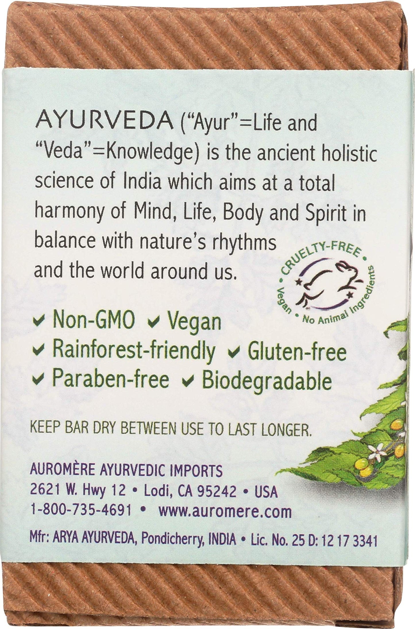 Auromere Ayurvedic Bar Soap, Tulsi Neem - Eco Friendly, Handmade, Vegan, Cruelty Free, Natural, Non GMO (2.75 oz), 1 pack Beauty & Personal Care Auromere