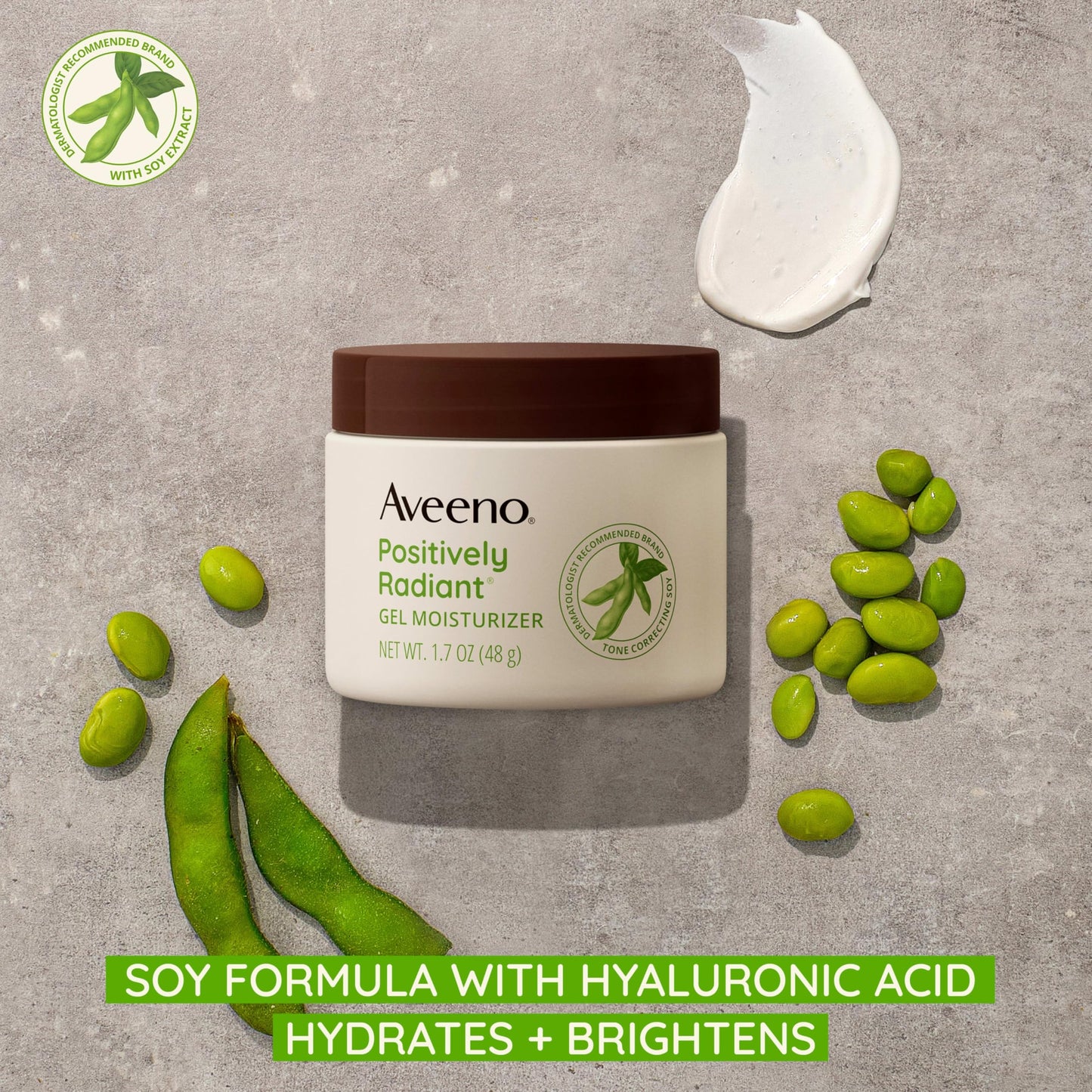 Aveeno Positively Radiant Daily Gel Facial Moisturizer with Hyaluronic Acid & Tone-Correcting Soy, Hydrating & Brightening Gel Face Cream Evens Skin