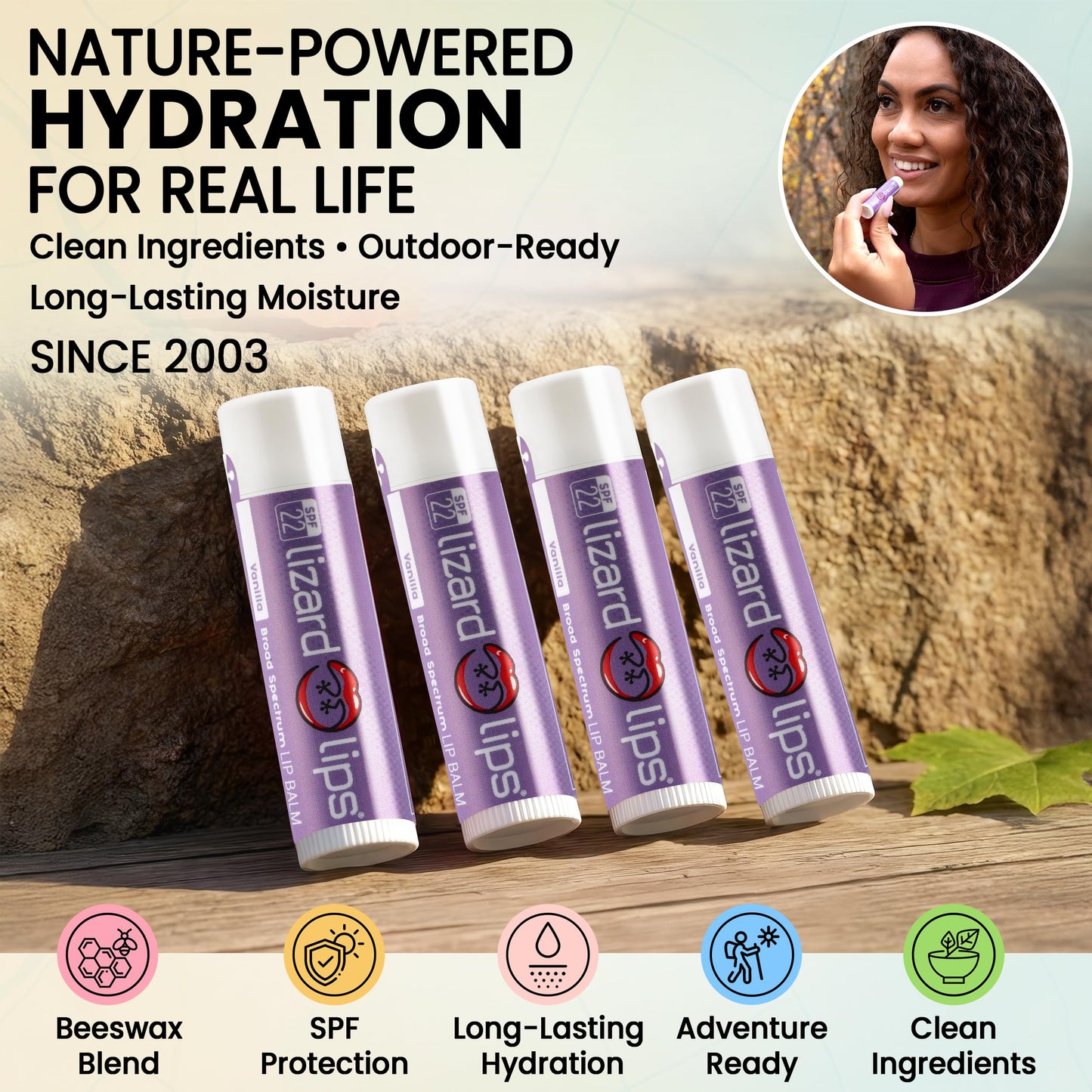 Lizard Lips SPF 22 Lip Balm - Original Vanilla 4 Pack (4)