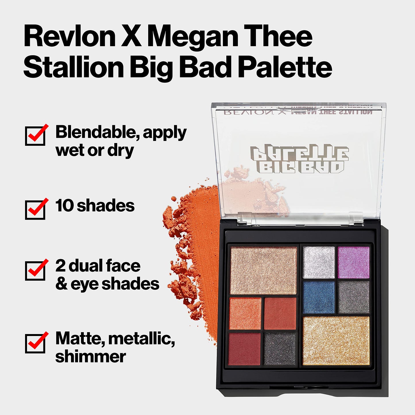 Revlon Eyeshadow Palette, Megan Thee Stallion Eye Makeup, Creamy Pigmented in Blendable Matte & Pearl Finishes, Big Bad, 001, 0.37 oz