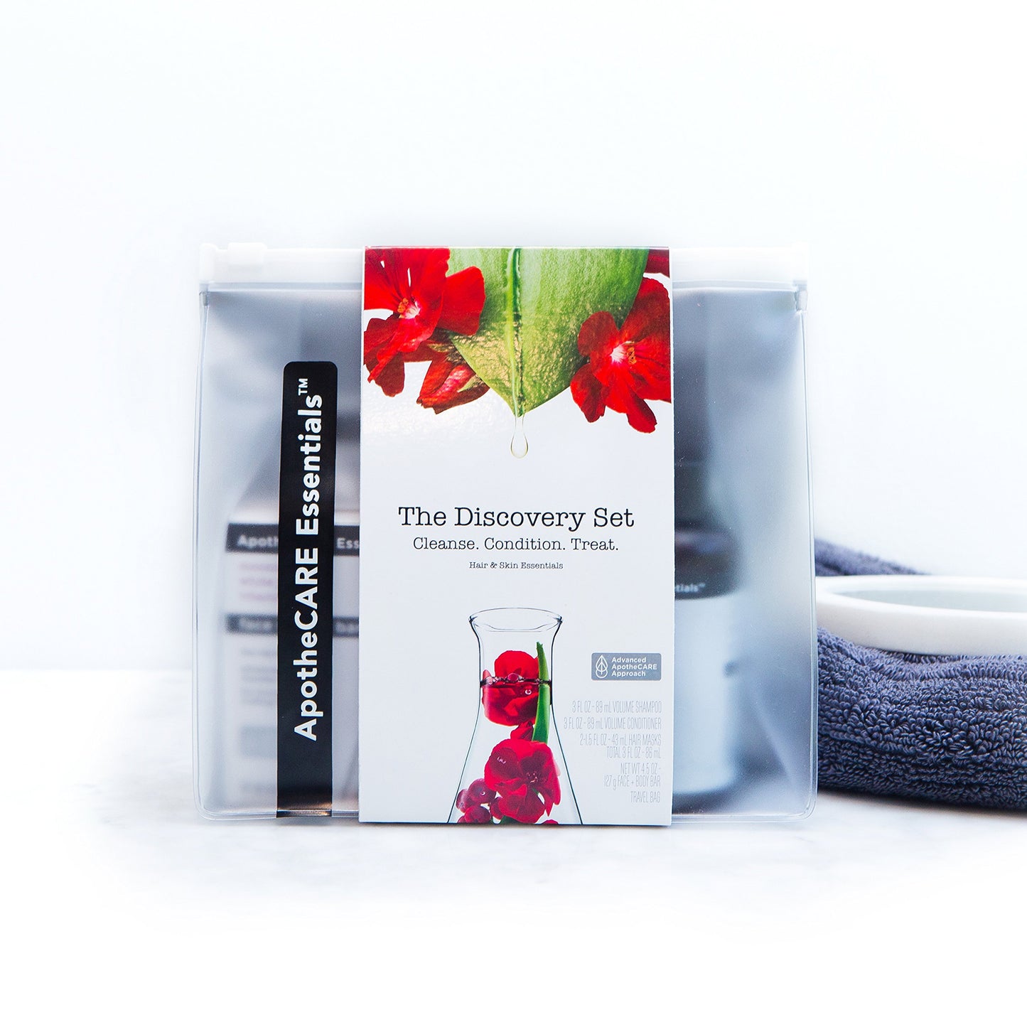 NEW ApotheCARE Essentials Discovery 5 Piece Hair & Body Set: Volume Shampoo + Volume Conditioner + 2x Deep Treatment Hair Masks + BONUS Face & Body