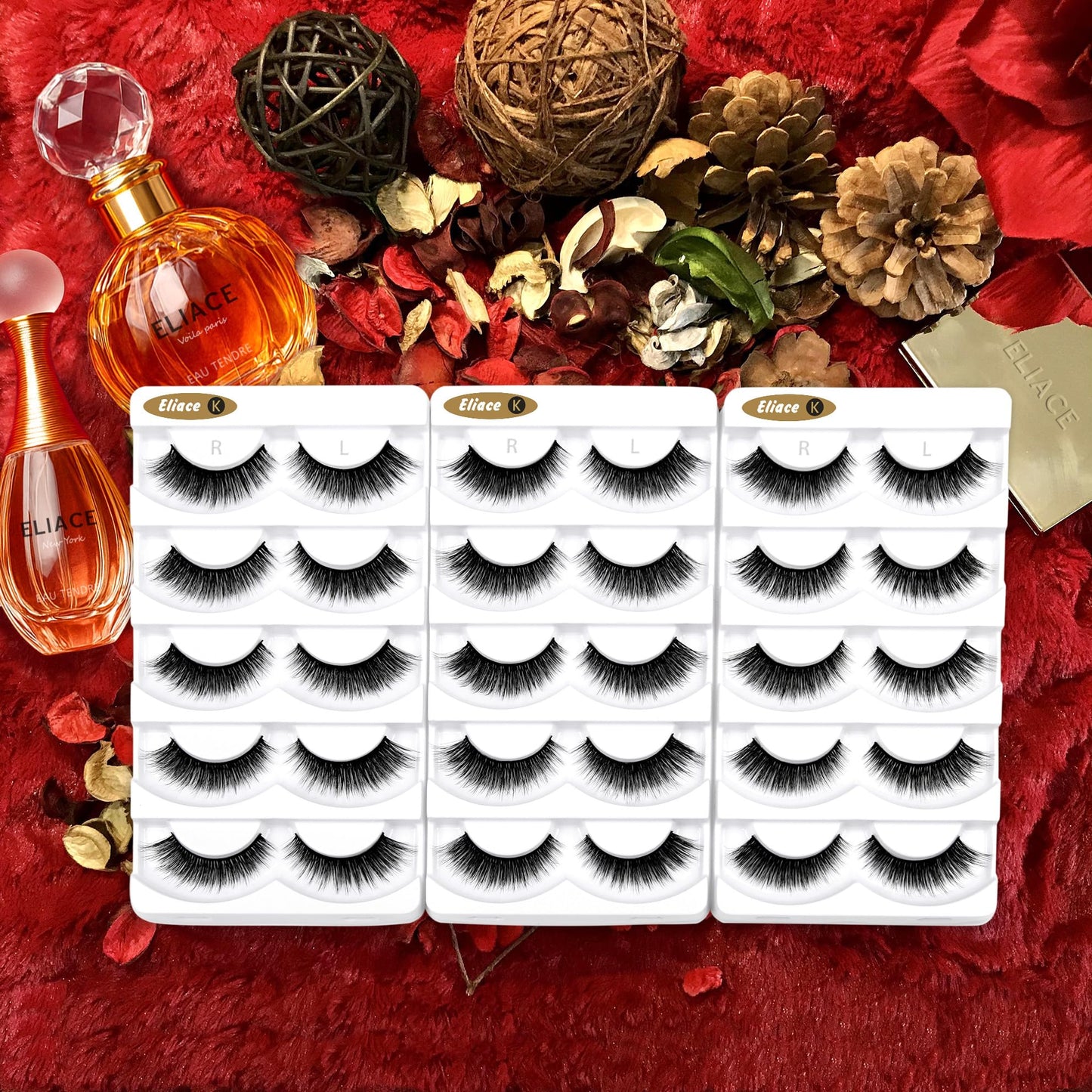 Eliace False Eyelashes Natural look Cat Eye Lashes Wispy Strips,15 Pairs 3D Mink Lashes Fake Eyelashes Volume Fluffy Thin Soft Band Comfortable Long