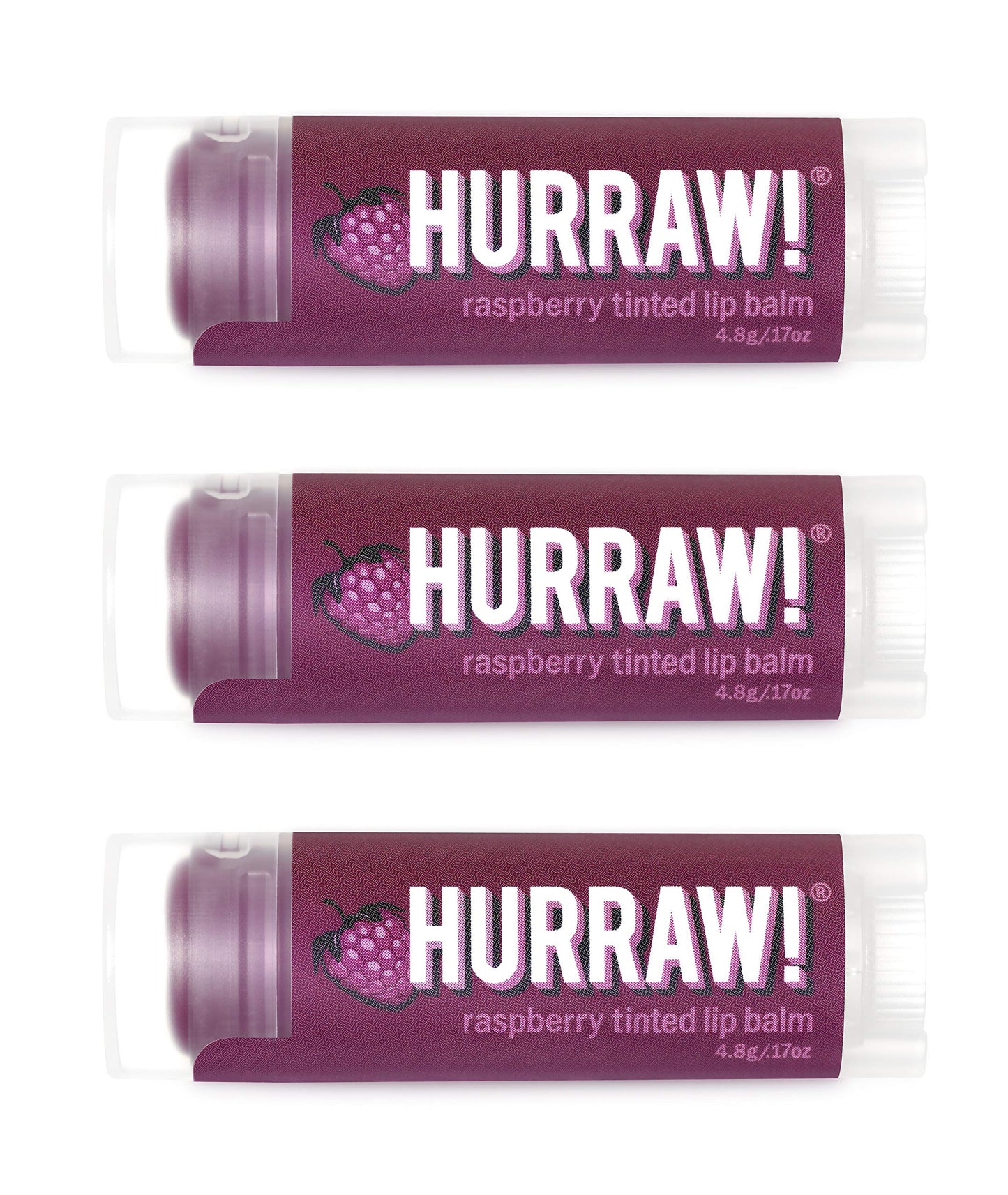 Hurraw! Raspberry Tinted Lip Balm, 3 Pack: (Sheer Berry Tint) Organic, Certified Vegan, Cruelty and Gluten Free. Non-GMO, 100% Natural Ingredients.