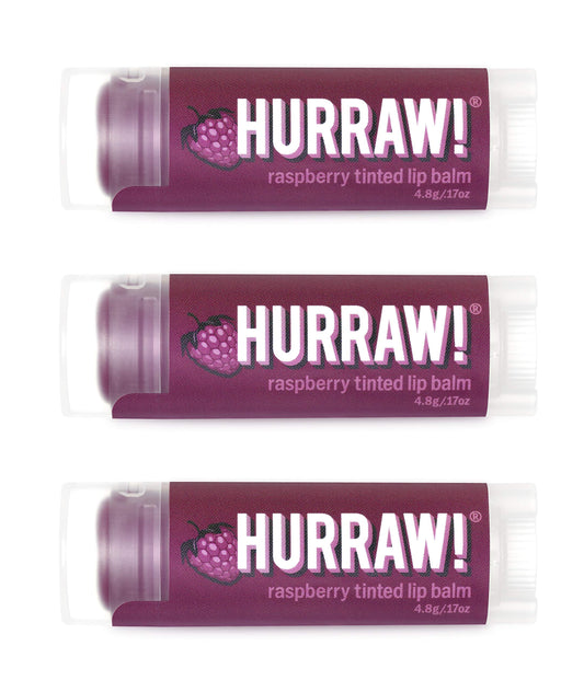 Hurraw! Raspberry Tinted Lip Balm, 3 Pack: (Sheer Berry Tint) Organic, Certified Vegan, Cruelty and Gluten Free. Non-GMO, 100% Natural Ingredients.